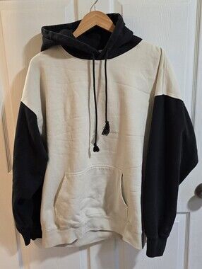 Brandy Melville Black and Cream Two-Tone Hoodie
